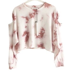 Mustard Seed Tie Dye Cream Pink Cold Shoulder Sweatshirt Size Small NWT